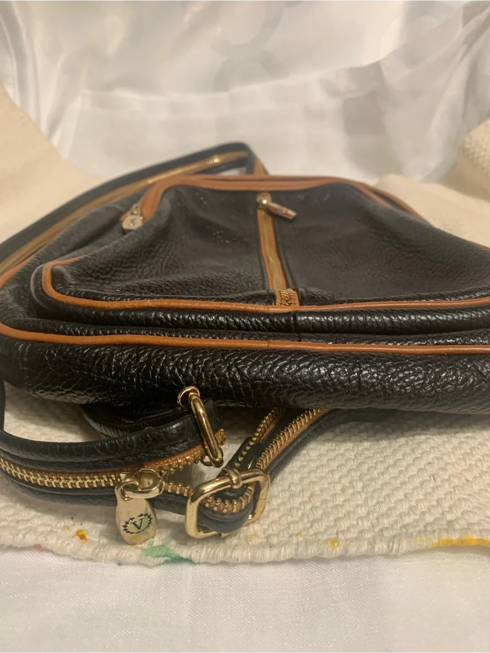 New Petite Black and Brown Leather Backpack Sling Bag